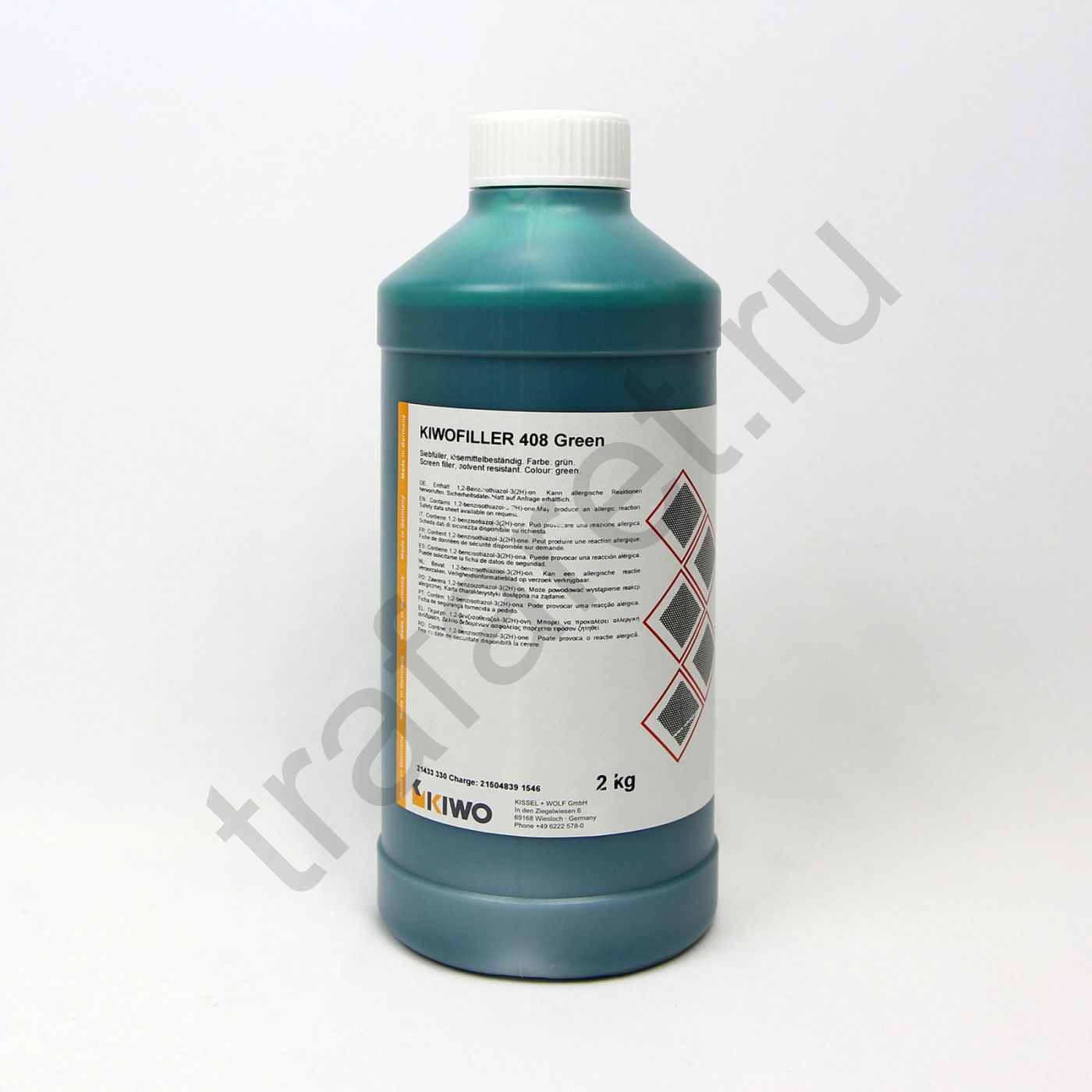 KIWOFILLER 408 Green  Ретушь, устойчивая к краскам на основе растворителей. Упаковка 2 кг. Водорастворимая, средняя вязкость.