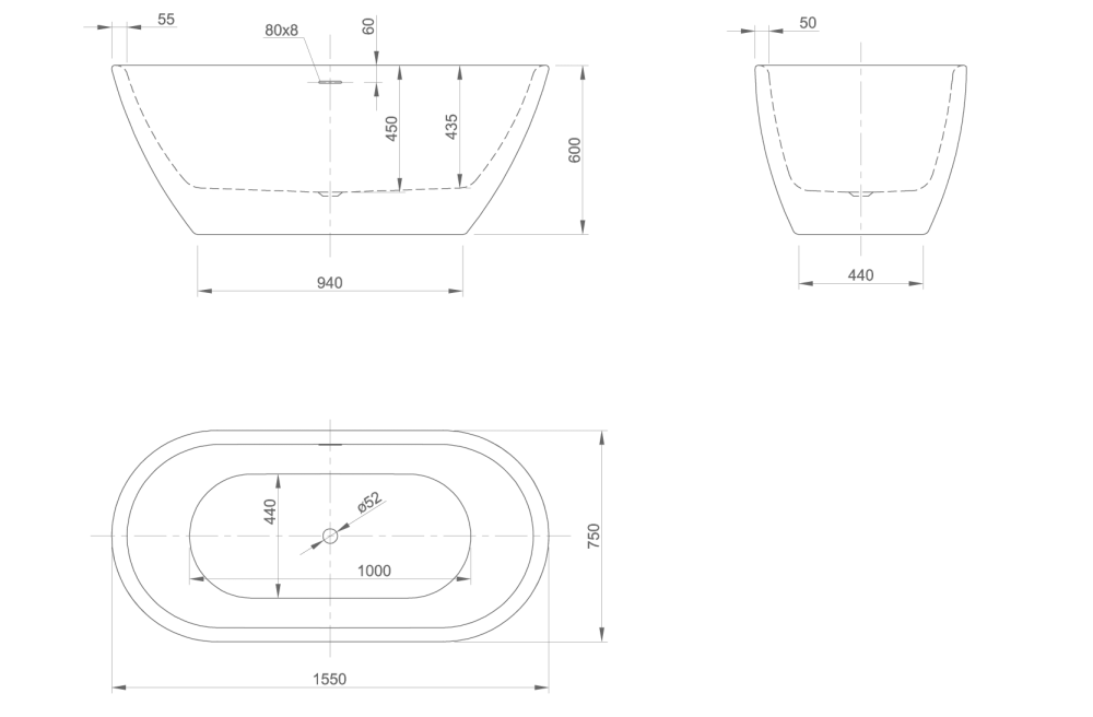 Ванна акриловая Knief Form XS 0100-257-06 155х75 схема 3