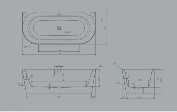 Акриловая ванна Knief Fresh Wall 0100-231 180х80 схема 2