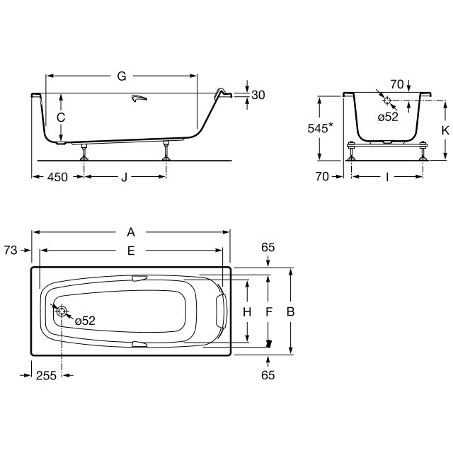 Акриловая ванна Roca Sureste ZRU9302769 170x70 схема 4