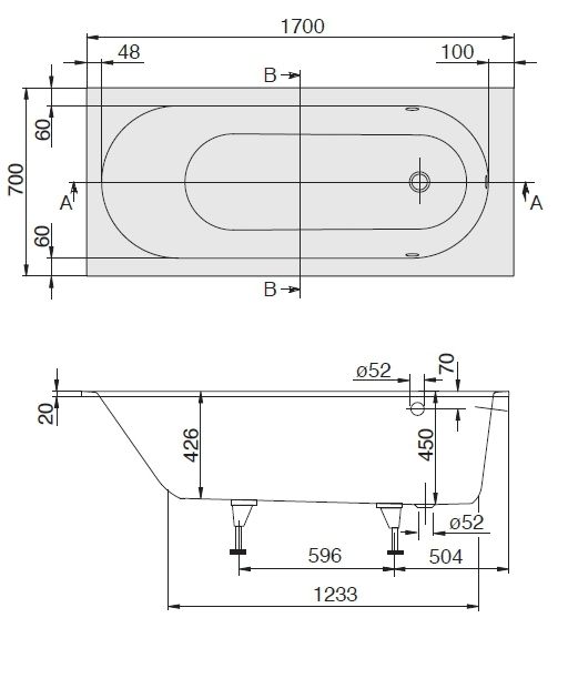 Квариловая ванна Villeroy&Boch Oberon 170x70 UBQ177OBE2V-01 ФОТО