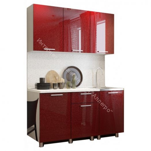 Кухонный гарнитур "Блёстки Гранат" 1500 мм