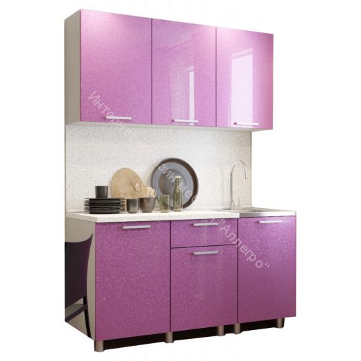 Кухонный гарнитур "Блёстки Сирень" 1500 мм