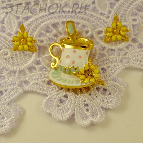 Комплект брошь и серьги "Чаепитие" (Danecraft США)