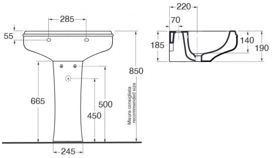 Раковина Azzurra Charme CHLP07051T0MBI/ (CHA270 bi*1) 70x51 схема 2