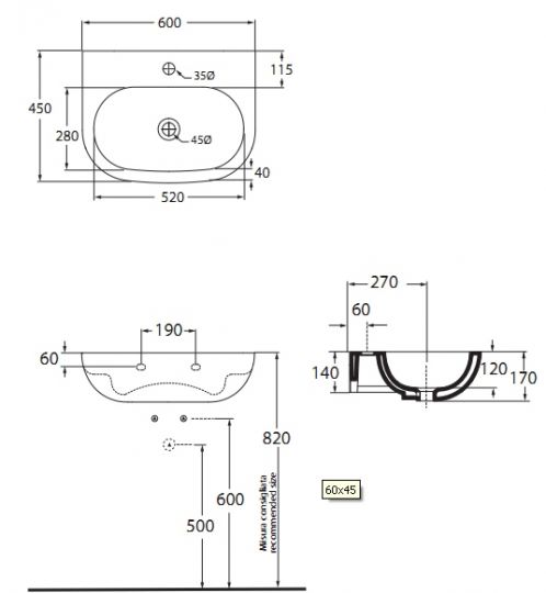 Раковина Azzurra Nuvola NULS06045T0M/(NUV200/60 bi*1) 60 x 45 ФОТО