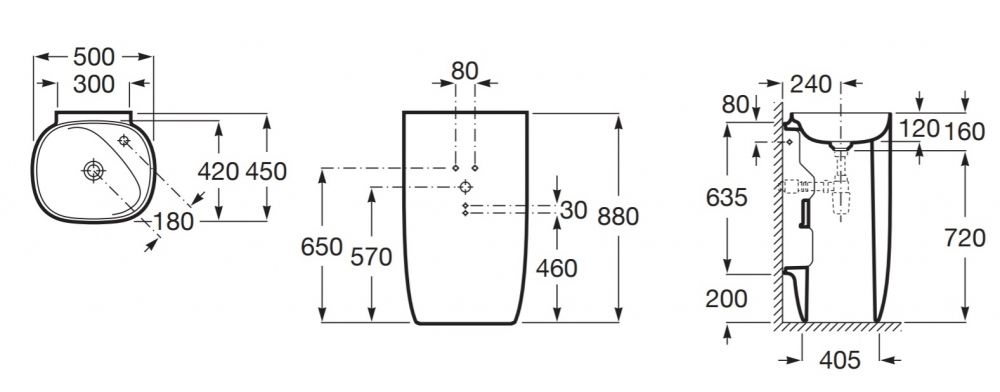 Раковина Roca Beyond напольная 7.3270.B.000.0 50x42 схема 2