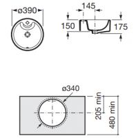 Круглая накладная раковина Roca Terra 7.3272.2.T00.0 39x39 схема 3