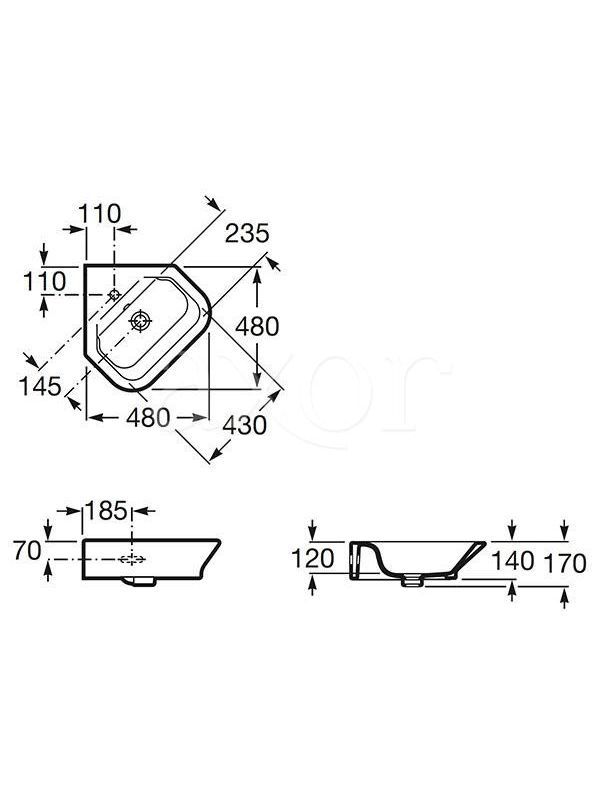 Угловая раковина Roca Gap 7.3274.7.R00.0 48x48 схема 3