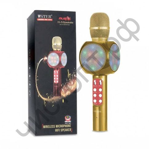 Микрофон Bluetooth WS-1816 ( динамики, USB,TF, аккум) Мятая коробка !!!