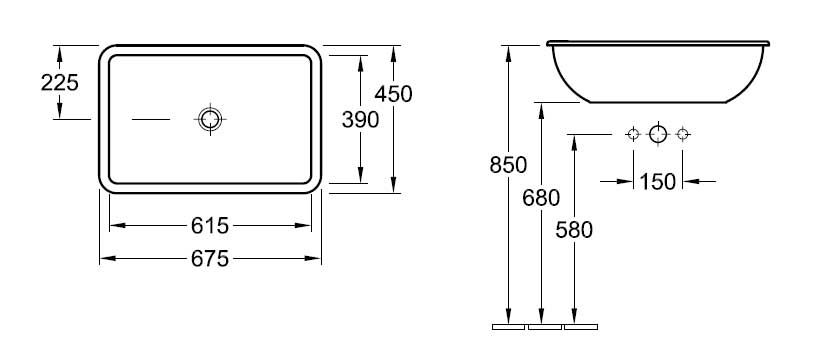 Раковина Villeroy&Boch Loop&Friends 61452001 67,5x45 схема 2