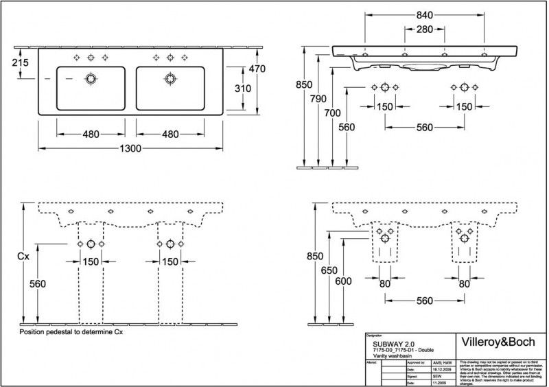 Раковина Villeroy&Boch Subway 2.0 7175 D001 47x15 схема 3