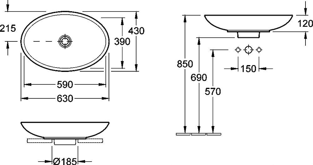 Раковина Villeroy&Boch Loop&Friends 515111R1 63x43 схема 8