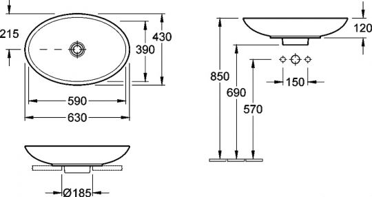 Раковина Villeroy&Boch Loop&Friends 515111R1 63x43 схема 8