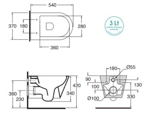 Унитаз Azzurra Forma подвесной безободковый FMVKSPE00000 (FOR100E/SOSK bi) ФОТО