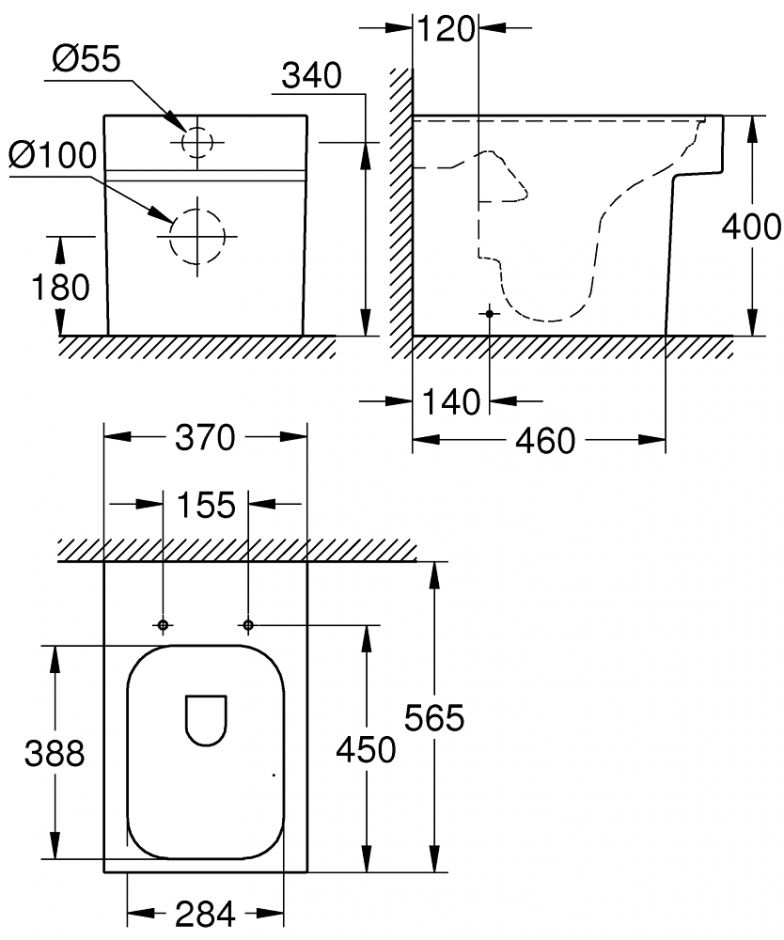 Напольный пристенный унитаз Grohe Cube Ceramic 3948500H ФОТО