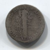 1 дайм (10 центов) 1916 года США Меркурий, первый год чекана
