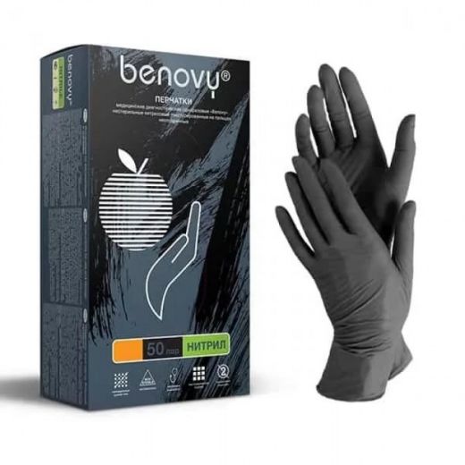 Перчатки нитриловые нестерильные неопудренные Benovy | р-р M | 1 пара