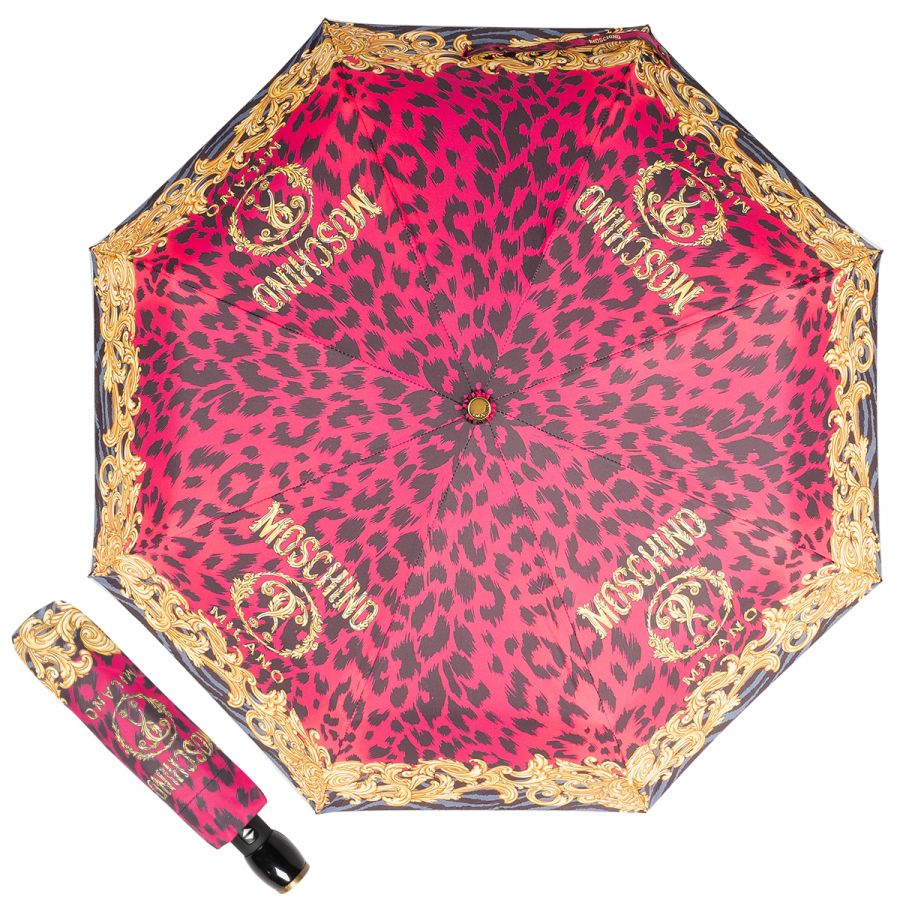 Зонт складной Moschino 8009-OCJ Logo animalier Fuxia