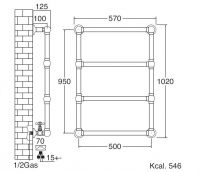Настенный полотенцесушитель-радиатор для ванной Sbordoni SBSPAR4/4BR 57x102 схема 2