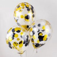 Шар (12''/30) с конфетти круги Черно - золотые