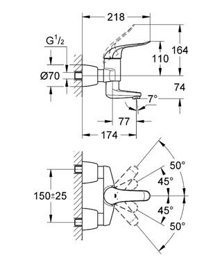 Смеситель Grohe Euroeco Speсial для ванны с поворотным изливом 32768000 схема 2