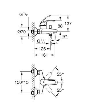 Смеситель Grohe Eurosmart для ванны и душа 33300002 схема 2