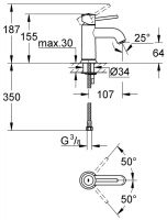 Смеситель Grohe Bauclassic для раковины 23162000 схема 2