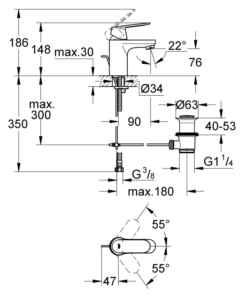 Смеситель Grohe Eurosmart Cosmopolitan для раковины 32825000 схема 4