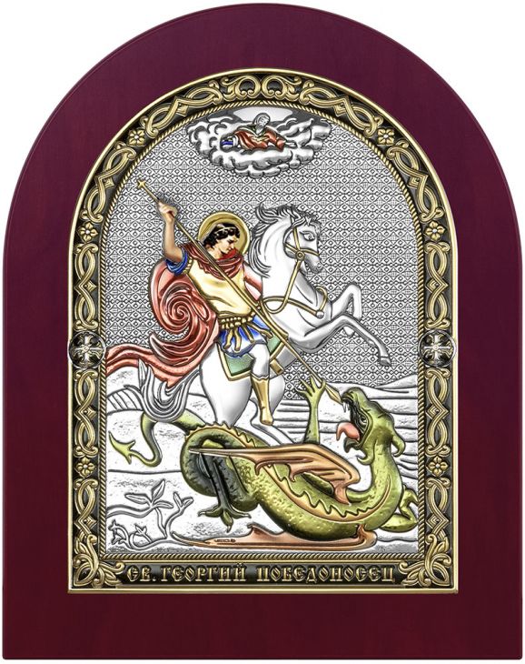Серебряная икона Георгий Победоносец (Италия)