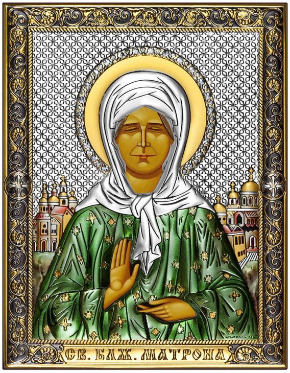 Серебряная икона Святая Матрона Московская (Италия, 14х18 см)