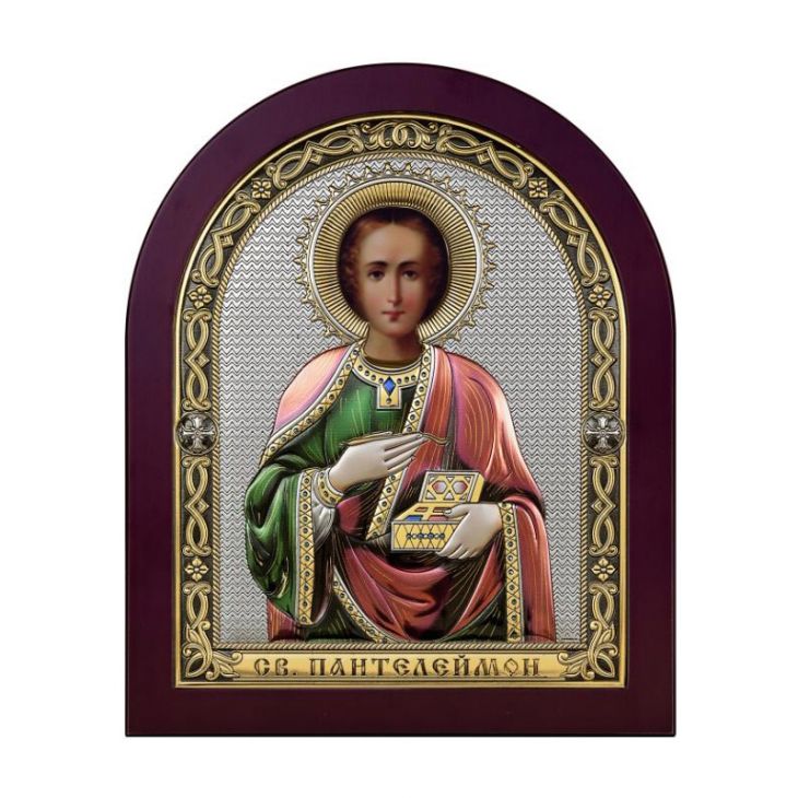 Серебряная икона Святой Пантелеймон (Италия)