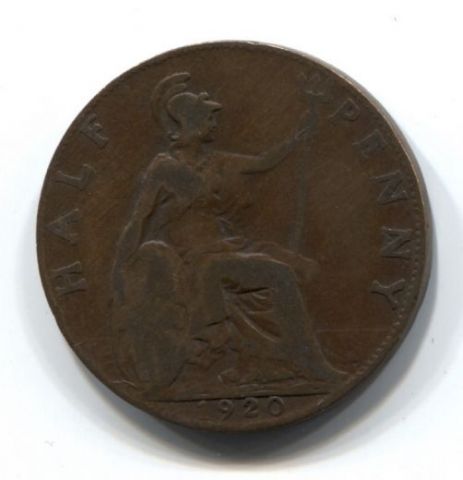 1/2 пенни 1920 года Великобритания