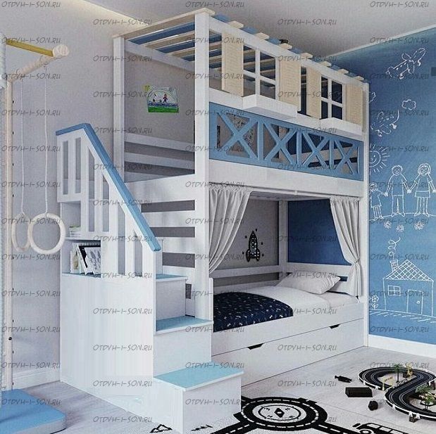 Кровать двухъярусная Домик Fairy Land Santana №12А, Массив