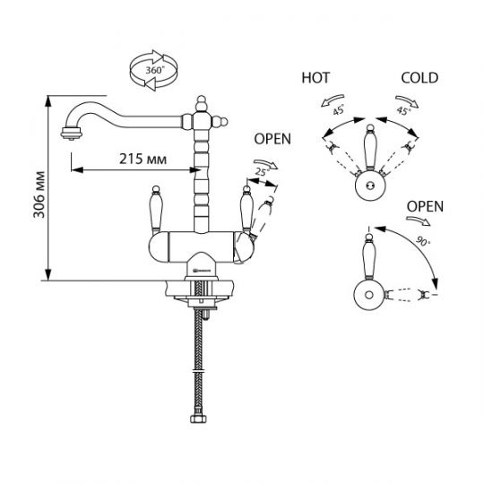 Смеситель Omoikiri Amagasaki для кухни OAMA-AC-35 схема 5
