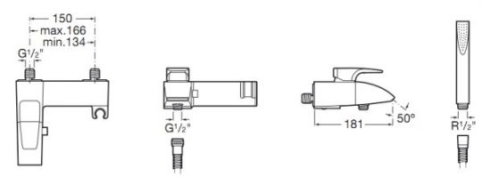 Смеситель Roca Thesis для ванны и душа 7.5A01.5.0C0.0 ФОТО