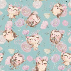 Хлопок Перкаль Совушки на голубом 25х75 limit