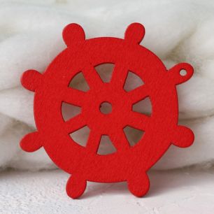 Штурвал красный - аксессуар из дерева для куклы 6 см.(2 шт)