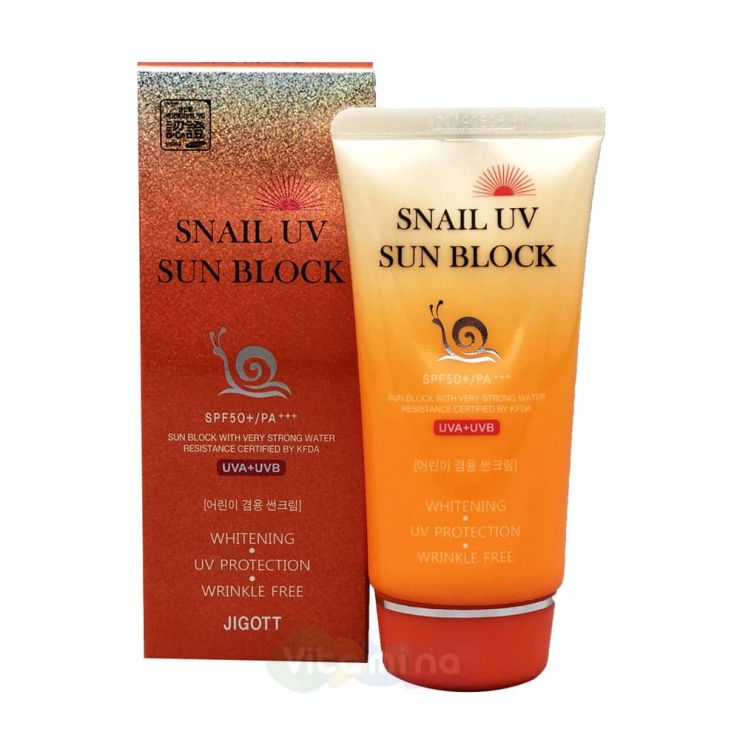 Jigott Солнцезащитный крем с улиточным муцином Snail Uv Sun Block Cream v, 70 мл