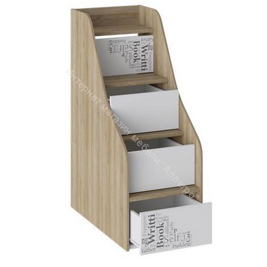 Кровать 2-х ярусная с лестницей приставной с ящиками «Оксфорд» (Ривьера/Белый с рисунком)