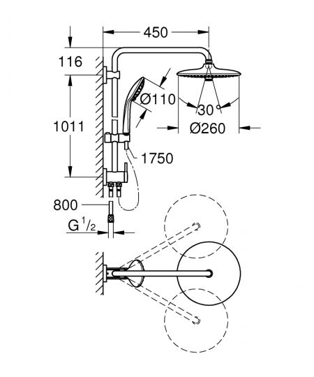 Душевая стойка Grohe Euphoria 260 27421002 с верхним душем и переключателем ФОТО