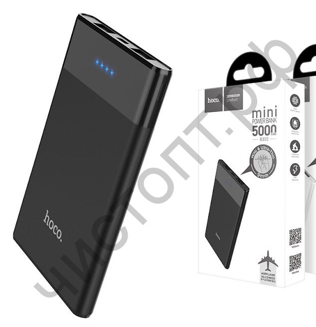 Моб. заряд. устрой. HOCO B35D, Entourage, 5000mAh, пластик, 2 USB выхода, 2.1A, цвет: чёрный Power Bank