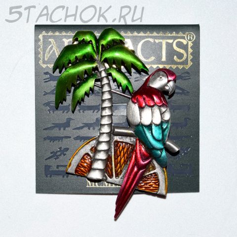 Брошь "Попугай, пальма, апельсин" (JJ США)