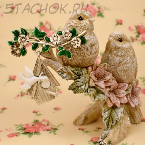 Брошь "Голубки у скворечника" цвет олова (Danecraft США)