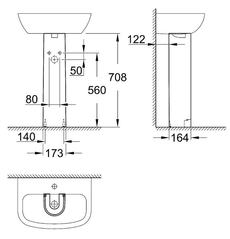 Пьедестал для раковины grohe bau ceramic 39425000 схема 2