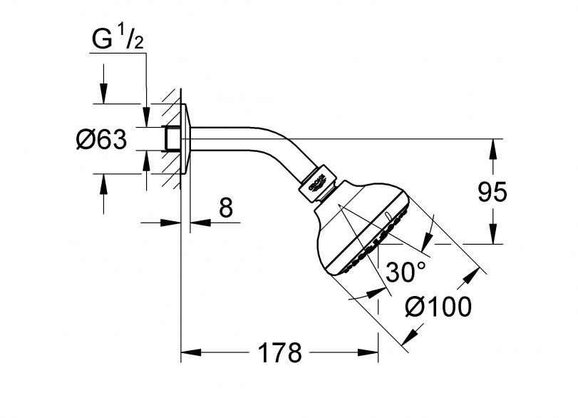 Верхний душ Grohe New Tempesta 100 III 26088001 (26088000) с душевым кронштейном ФОТО