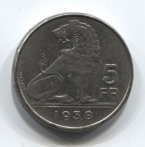 5 франков 1938 года Бельгия