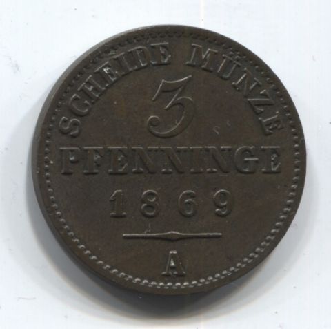 3 пфеннига 1869 года Пруссия