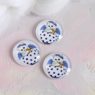 Кабошон стеклянный (самоклейка) Котик Ангелочек Ø 25 мм 3 шт