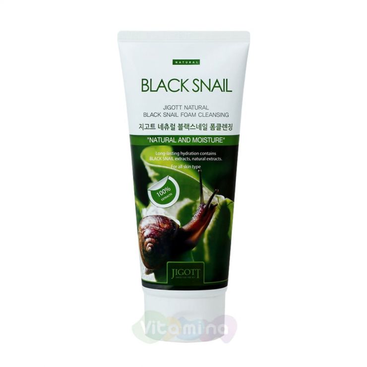 Jigott Очищающая пенка с муцином черной улитки Natural Black Snail Foam Cleansing, 180 мл
